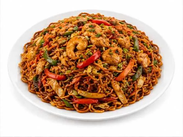 Mixed Noodles heavy satisfying portion egg chicken prawns