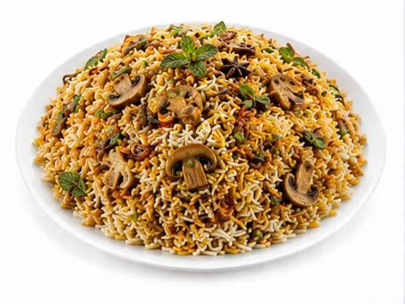 Mushroom Fried Rice light savory stir fried button mushrooms