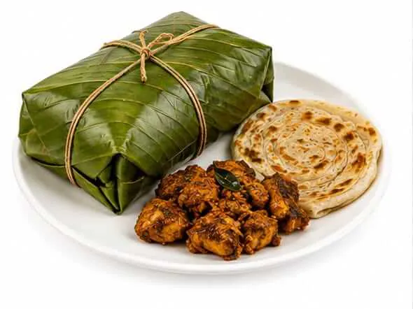 Pothi Porotta Chicken classic folded leaf parcel sealing flavours