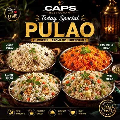 Hotel CAPS special pulao varieties with aromatic rice and accompaniments